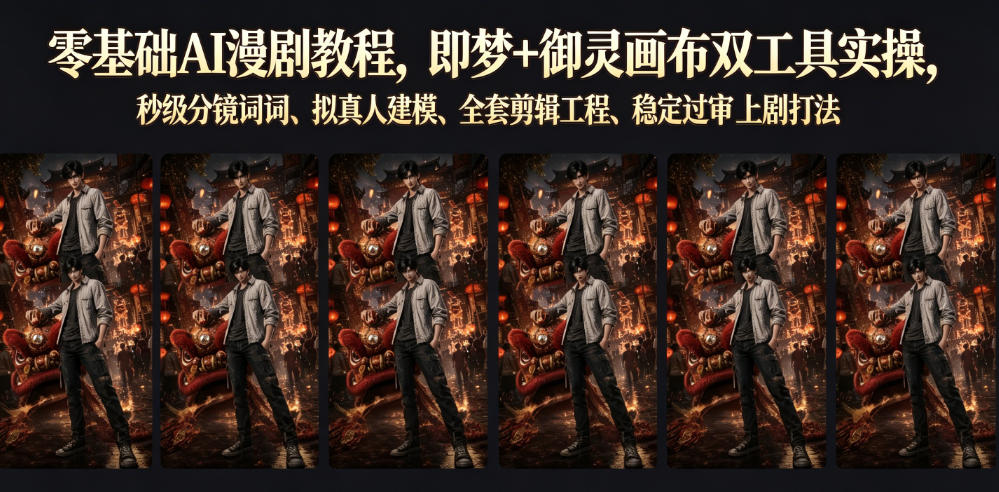零基础AI漫剧教程，即梦+御灵画布双工具实操，秒级分镜提示词、拟真人建模、全套剪辑工程、稳定过审上剧打法-小创项目网