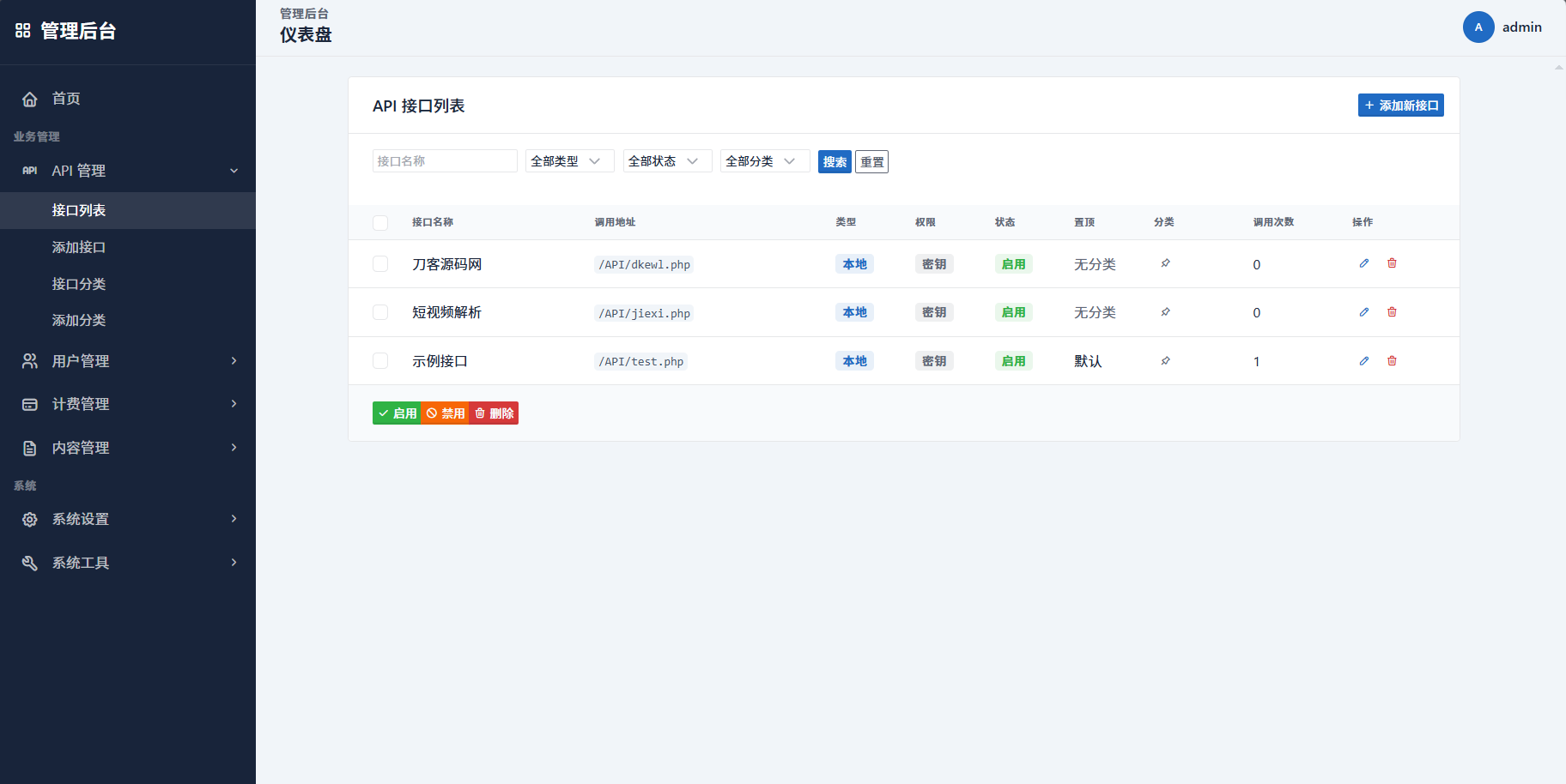最新更新API管理系统源码 API计费 全开源-小创项目网
