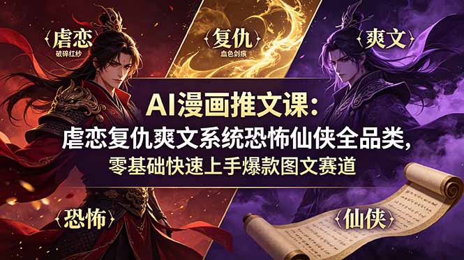 AI漫画推文课：虐恋复仇爽文系统恐怖仙侠全品类，零基础快速上手爆款图文赛道-小创项目网