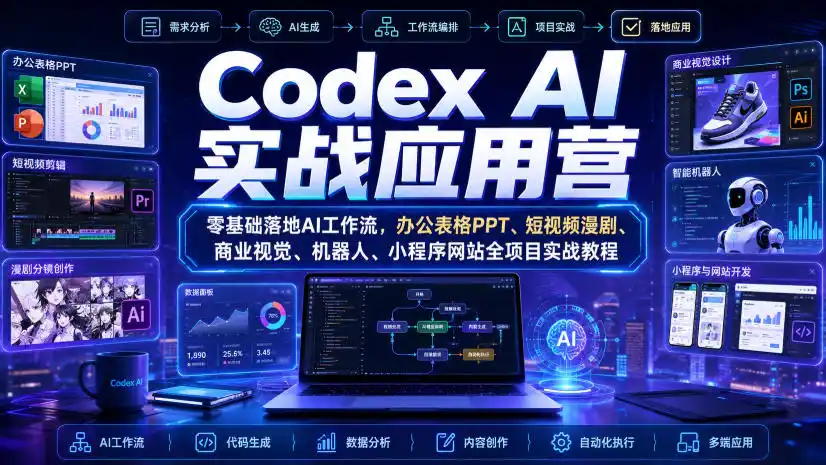 Codex AI实战应用营｜零基础落地AI工作流，办公表格PPT、短视频漫剧、商业视觉、机器人、小程序网站全项目实战教程-小创项目网