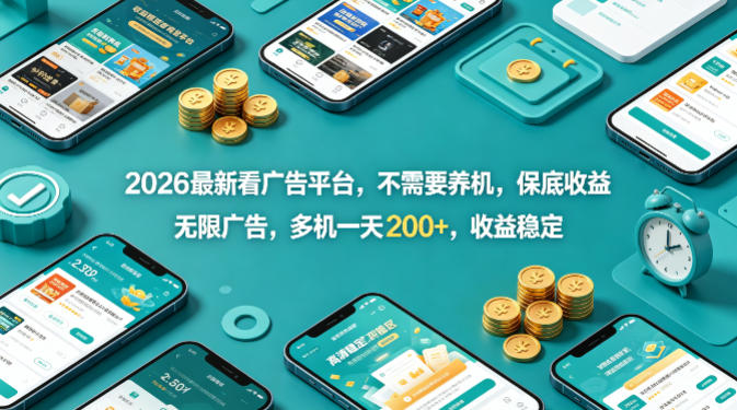 2026最新看广告平台，不需要养机，保底收益，无限广告，多机一天200+，收益稳定【揭秘】-小创项目网