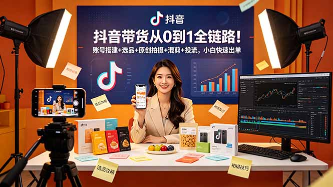 抖音带货从0到1全链路！账号搭建+选品+原创拍摄+混剪+投流，小白快速出单-小创项目网