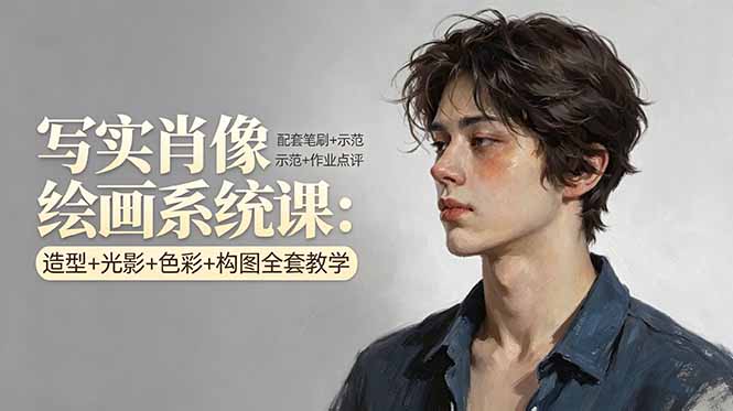 写实肖像绘画系统课：造型+光影+色彩+构图全套教学，配套笔刷+示范+作业点评-小创项目网