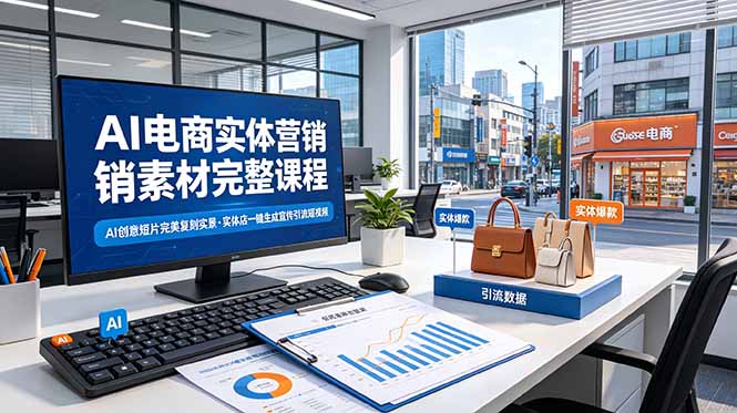 AI电商实体营销素材完整课程，AI创意短片完美复刻实景，实体店一键生成宣传引流短视频-小创项目网