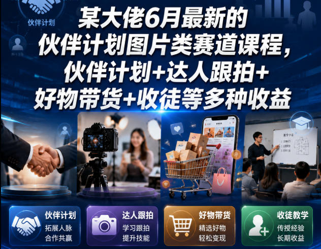 某大佬6月最新的伙伴计划图片类赛道课程，伙伴计划+达人跟拍+好物带货+收徒等多种收益-小创项目网