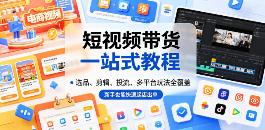 短视频带货一站式教程，选品、剪辑、投流、多平台玩法全覆盖，新手也能快速起店出单-小创项目网