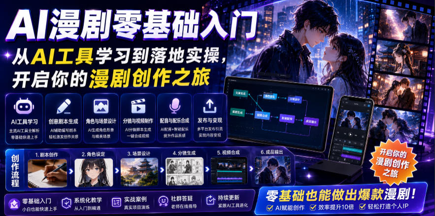 AI漫剧零基础入门，从AI工具学习到落地实操，开启你的漫剧创作之旅-小创项目网