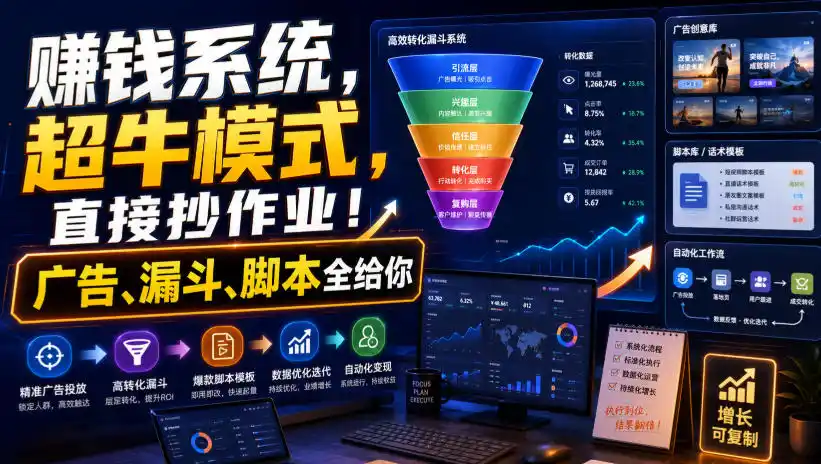 賺钱系统，超牛模式，直接抄作业！广告、漏斗、脚本全给你【原创双语字幕】-小创项目网