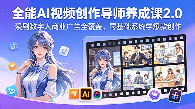 全能AI视频创作导师养成课2.0，漫剧数字人商业广告全覆盖，零基础系统学爆款创作-小创项目网