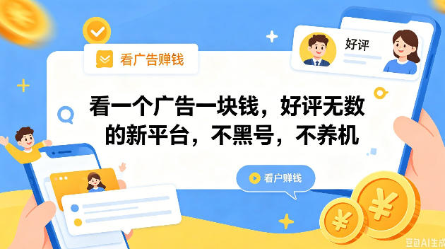 看一个广告一块钱，好评无数的新平台，不黑号，不养机，一撸几十块钱还是不错的【揭秘】-小创项目网