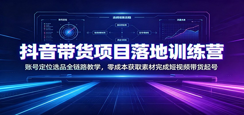 抖音带货项目落地训练营:账号定位选品全链路教学,零成本获取素材完成短视频带货起号-小创项目网