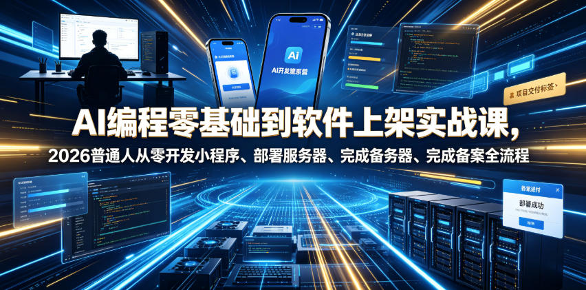 AI编程零基础到软件上架实战课，2026普通人从零开发小程序、部署服务器、完成备案全流程项目落地教程-小创项目网