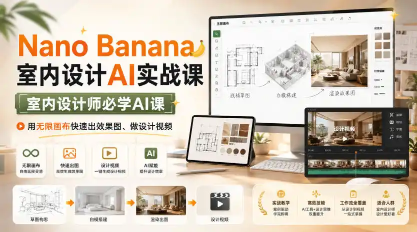 Nano Banana室内设计AI实战课，室内设计师必学AI课，用无限画布快速出效果图、做设计视频-小创项目网