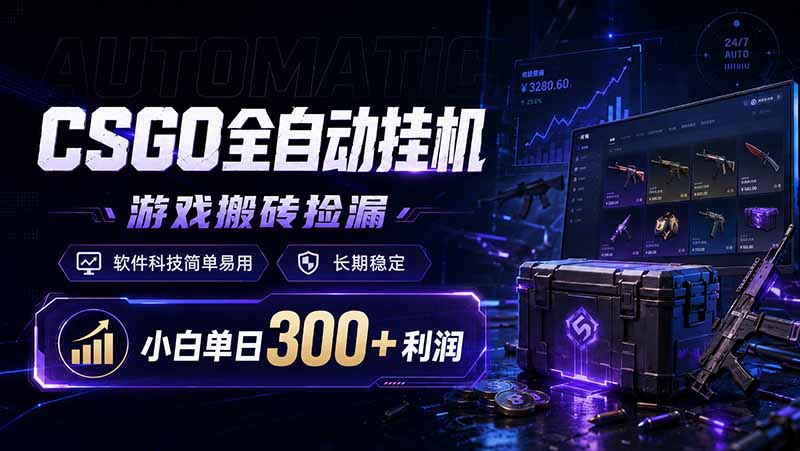 CSGO全自动挂机，游戏搬砖捡漏，软件科技简单易用，长期稳定，小白单日300+利润-小创项目网