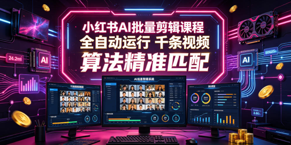 小红书AI批量剪辑课程，24小时全自动运行，解放双手专注运营，千条视频批量处理，小红书算法精准匹配-小创项目网