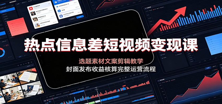 热点信息差短视频变现课：选题素材文案剪辑教学，封面发布收益核算完整运营流程-小创项目网