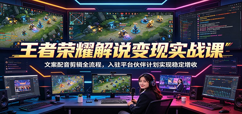 王者荣耀解说变现实战课：文案配音剪辑全流程，入驻平台伙伴计划实现稳定增收-小创项目网