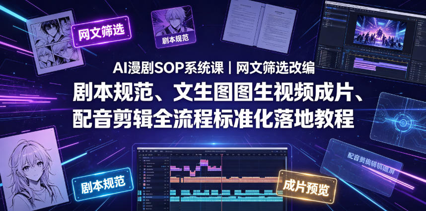 AI漫剧SOP系统课｜网文筛选改编、剧本规范、文生图图生视频成片、配音剪辑全流程标准化落地教程(更新)-小创项目网