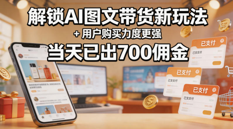 解锁ai图文带货新玩法+用户购买力度更强，当天已出700佣金，详细拆解-小创项目网