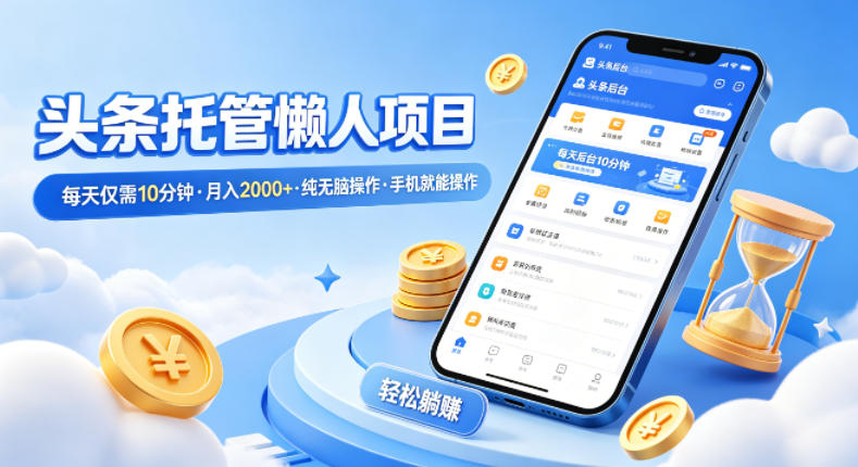 头条托管懒人项目，每天仅需10分钟，月入2000+，纯无脑操作，手机就能操作【揭秘】-小创项目网