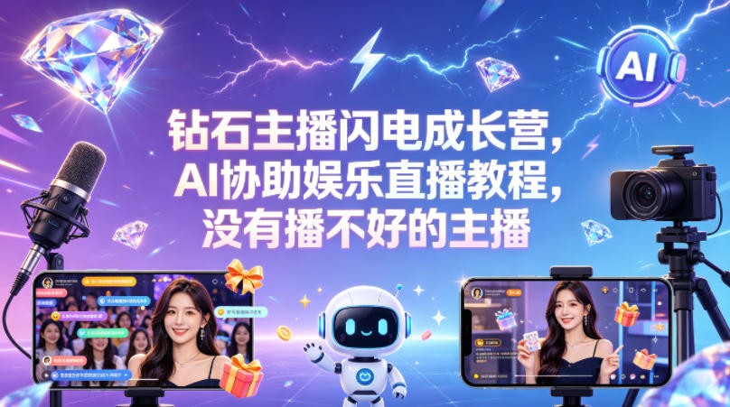 钻石主播闪电成长营，Al协助娱乐直播教程，没有播不好的主播-小创项目网