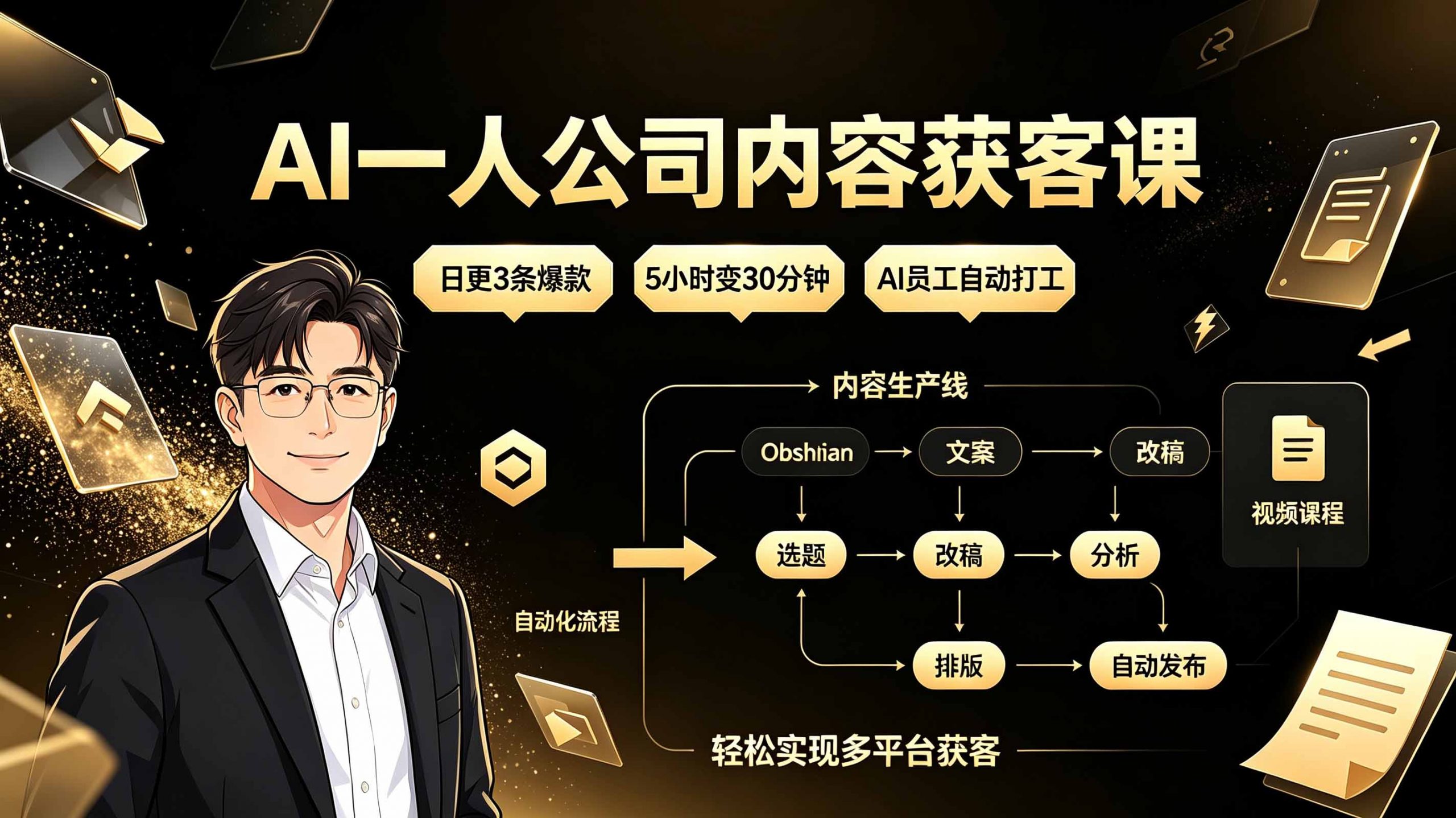 AI一人公司内容获客课:日更3条爆款×5小时变30分钟×AI员工自动打工,轻松实现多平台获客-小创项目网