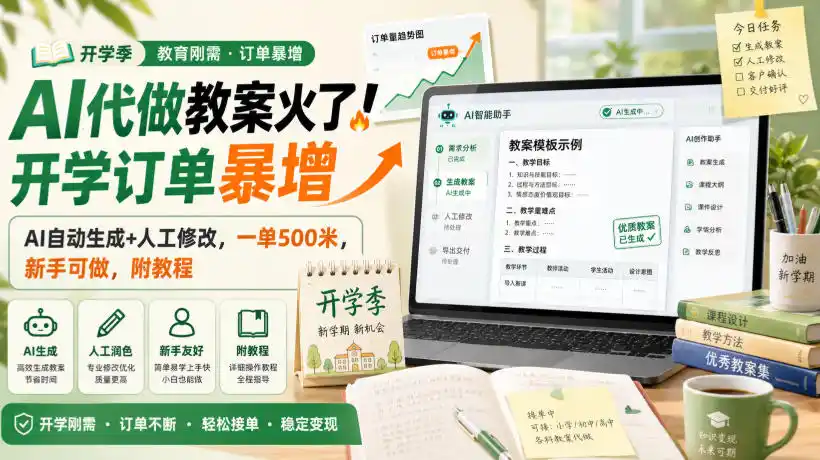 AI代做教案火了！开学订单暴增，AI自动生成+人工修改，一单500米，新手可做，附教程【揭秘】-小创项目网