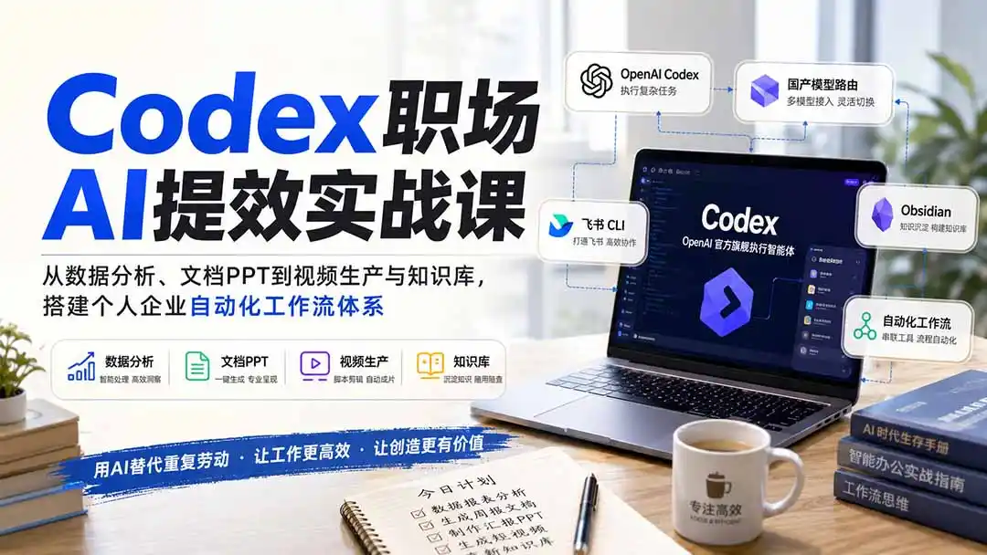Codex职场AI提效实战课：从数据分析、文档PPT到视频生产与知识库，搭建个人企业自动化工作流体系-小创项目网