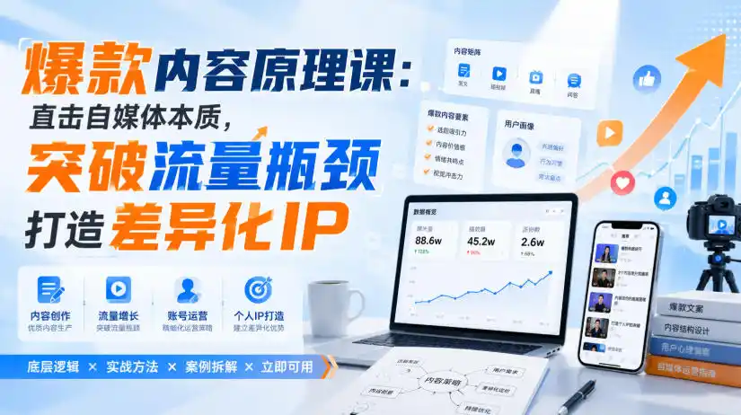 爆款内容原理课：直击自媒体本质，突破流量瓶颈打造差异化IP-小创项目网
