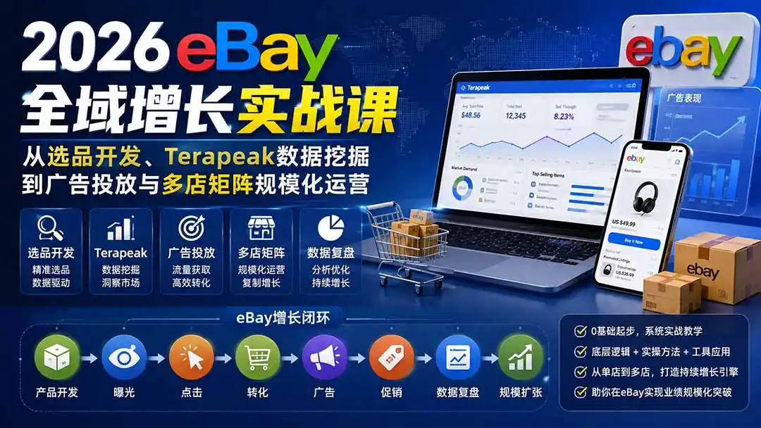 2026-Vincent eBay全域增长实战课-无水印：从选品开发、Terapeak数据挖掘到广告投放与多店矩阵规模化运营-小创项目网