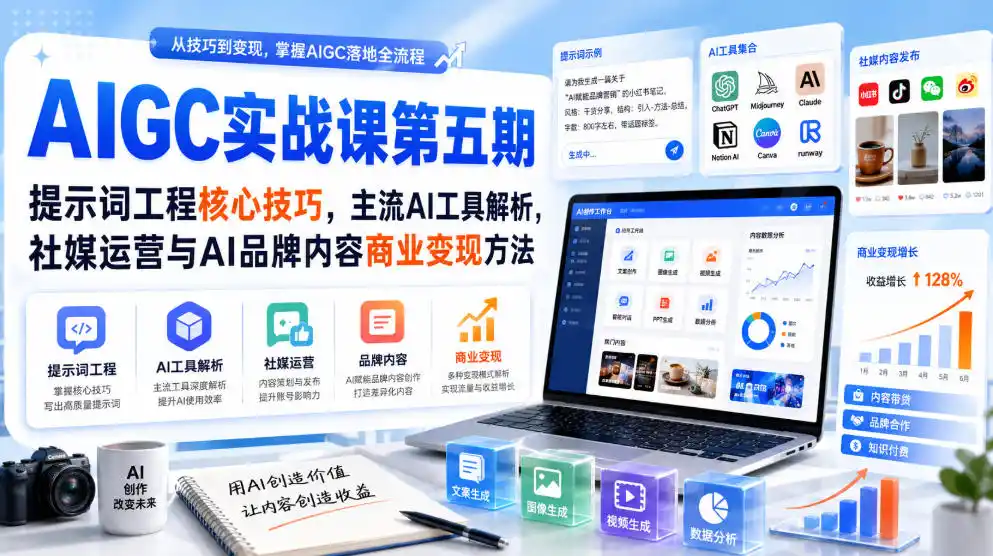 刺猬星球·AIGC实战课第五期，提示词工程核心技巧，主流AI工具解析，社媒运营与AI品牌内容商业变现方法-小创项目网