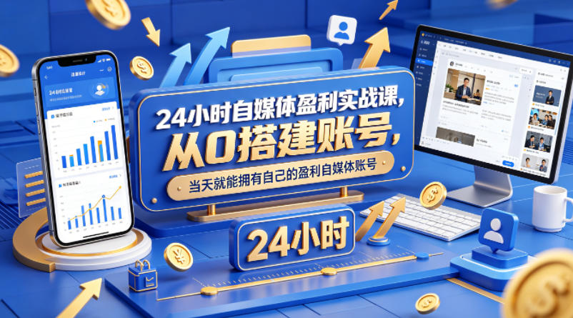 24小时自媒体盈利实战课，从0搭建账号，当天就能拥有自己的盈利自媒体账号-小创项目网