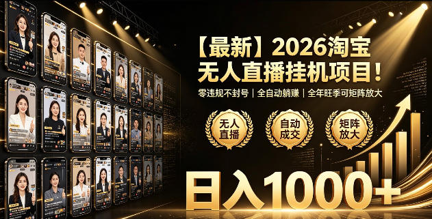 2026淘宝无人直播挂播项目！零违规不封号，全自动躺賺，全年旺季可矩阵放大，日入1000+【揭秘】-小创项目网