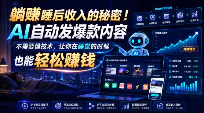 躺賺睡后收入的秘密！AI自动发爆款内容，不需要懂技术，让你在睡觉的时候也能轻松賺钱【原创双语字幕】-小创项目网