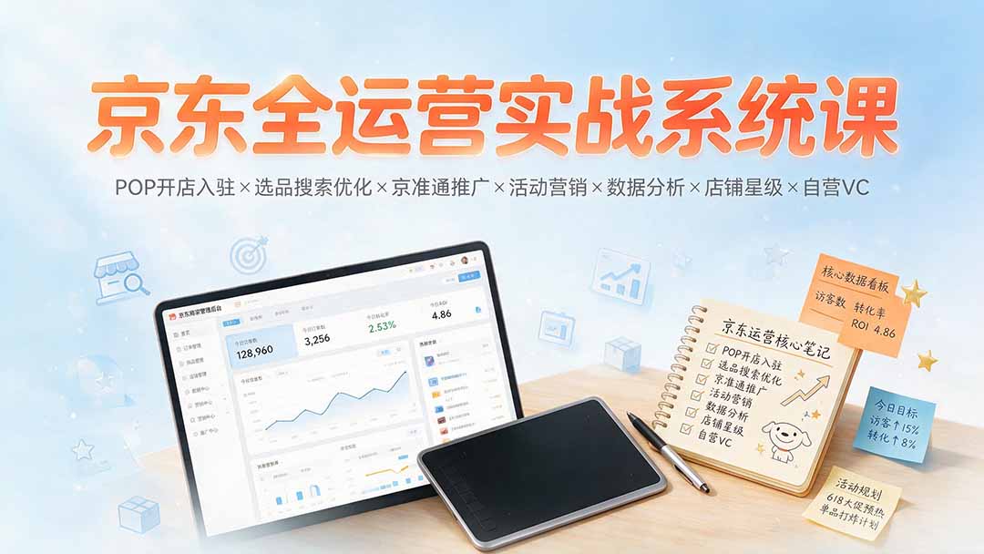 京东全运营实战系统课:POP开店入驻×选品搜索优化×京准通推广×活动营销×数据分析×店铺星级×自营VC-小创项目网