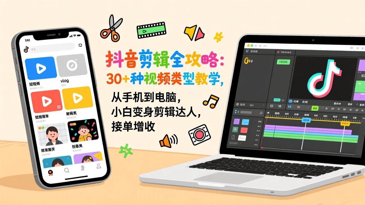 抖音剪辑全攻略：30+种视频类型教学，从手机到电脑，小白变身剪辑达人，接单增收-小创项目网