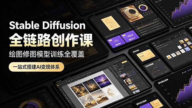 Stable Diffusion全链路创作课，绘图修图模型训练全覆盖，一站式搭建AI变现体系-小创项目网