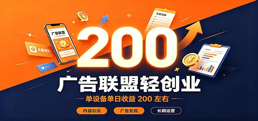 广告联盟轻创业，单设备单日收益200左右，内容引流广告变现长期运营-小创项目网