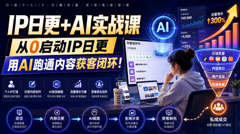 IP日更+AI实战课，从0启动IP日更，IP置顶视频制作+100条选题库搭建+10条日更规划，用AI跑通内容获客闭环!-小创项目网