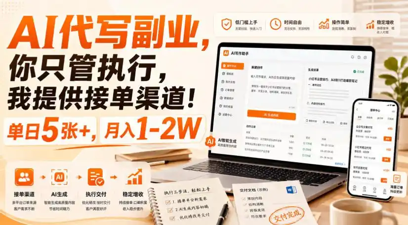 AI代写副业，你只管执行，我提供接单渠道！单日5张+，月入1-2W【揭秘】-小创项目网