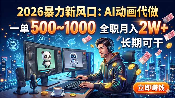 2026暴力新风口：AI动画代做，一单500~1000，全职月入2W+，长期可干-小创项目网