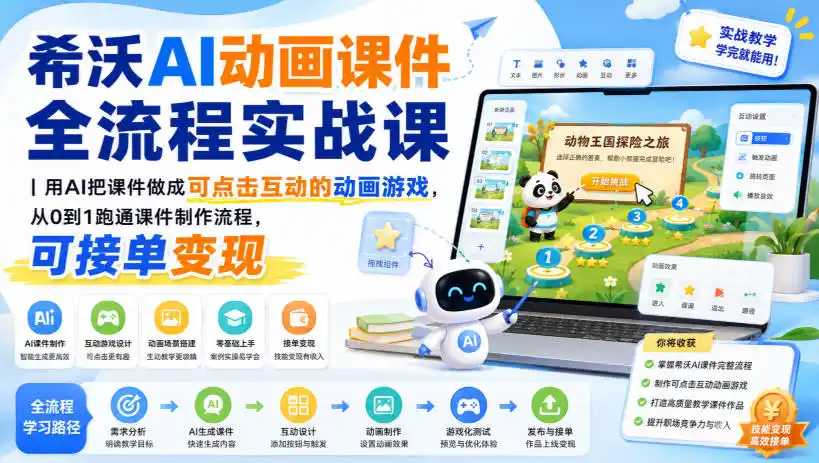 希沃AI动画课件全流程实战课｜用AI把课件做成可点击互动的动画游戏，从0到1跑通课件制作流程，可接单变现-小创项目网