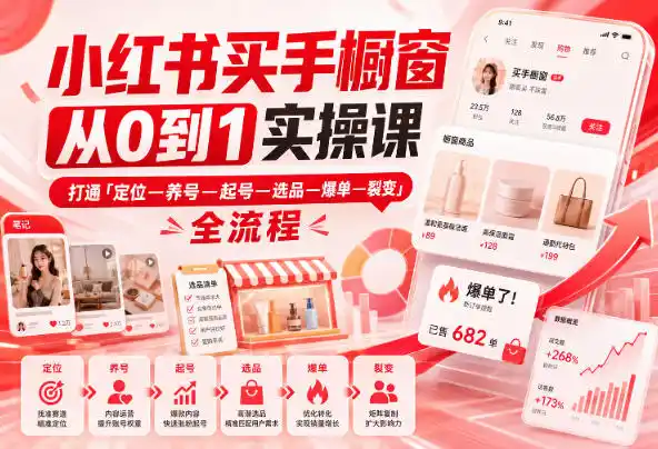 小红书买手橱窗从0到1实操课，打通「定位—养号—起号—选品—爆单—裂变」全流程-小创项目网