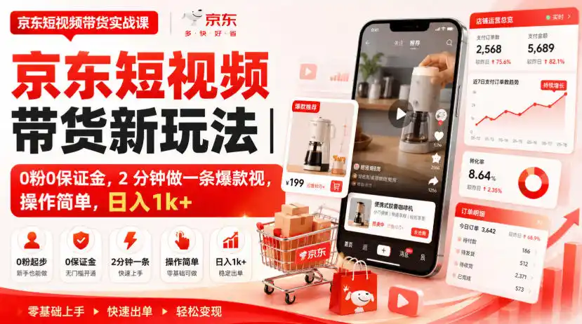 京东短视频带货新玩法｜0粉0保证金，2分钟做一条爆款视，操作简单，日入1k+【揭秘】-小创项目网