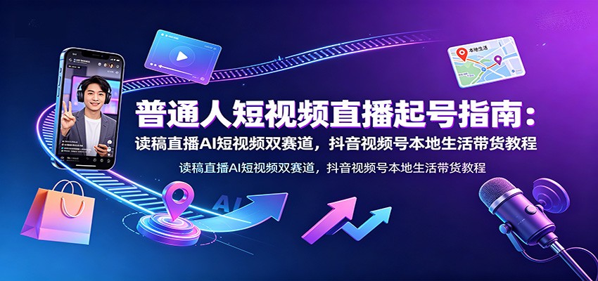 普通人短视频直播起号指南:读稿直播AI短视频双赛道,抖音视频号本地生活带货教程-小创项目网