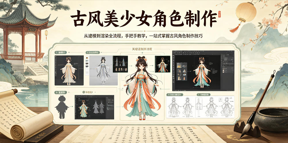 古风美少女角色制作，从建模到渲染全流程，手把手教学，一站式掌握古风角色制作技巧-小创项目网