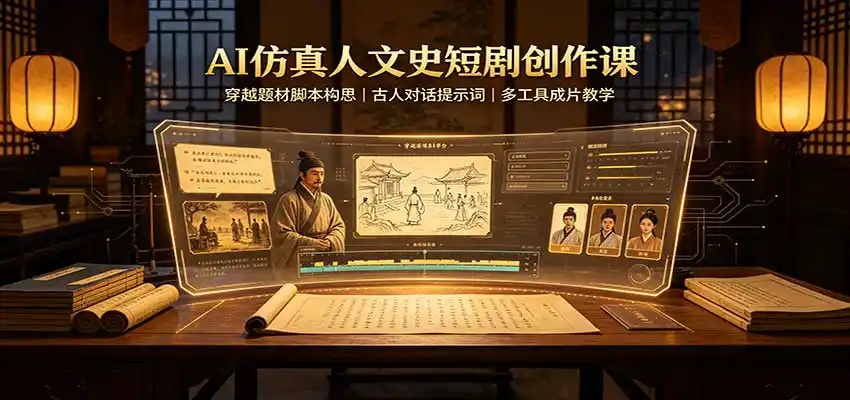 AI仿真人文史短剧创作课：穿越题材脚本构思，古人对话提示词，多工具成片教学-小创项目网