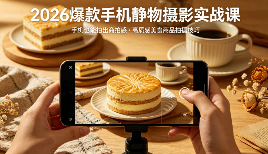 2026爆款手机静物摄影实战课，手机也能拍出商拍感，学会拍出高质感美食商品-小创项目网