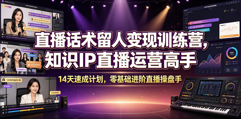 直播话术留人变现训练营，知识IP直播运营高手，14天速成计划，零基础进阶直播操盘手-小创项目网