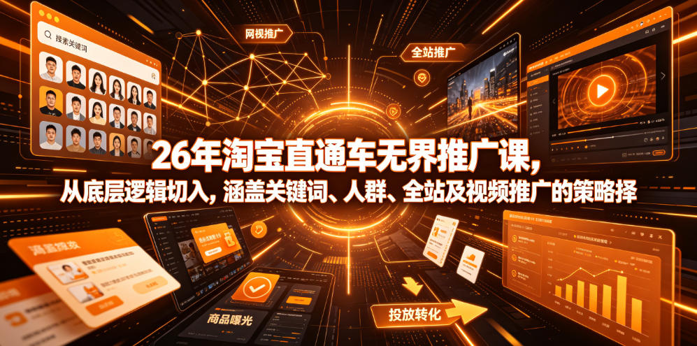 26年淘宝直通车无界推广课，从底层逻辑切入，涵盖关键词、人群、全站及视频推广的策略选择-小创项目网